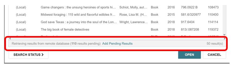 Adding pending results from search